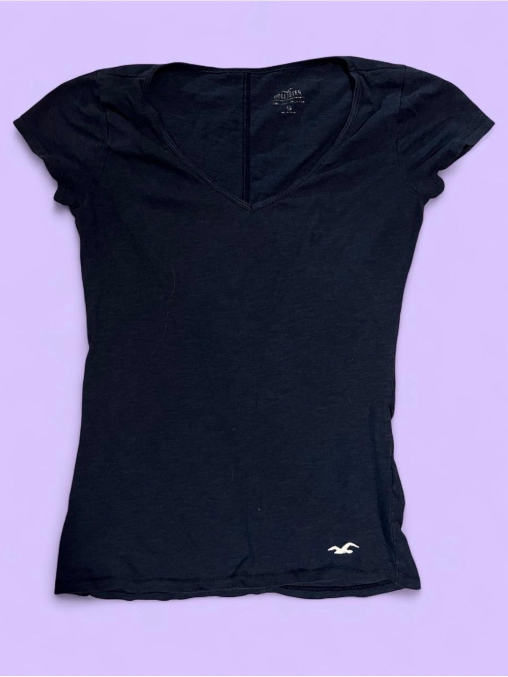 Hollister Navy Blue V-Neck Short Sleeve Tee with Logo